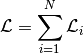 \begin{eqnarray*}
\mathcal{L} =
\sum_{i=1}^N \mathcal{L}_i
\end{eqnarray*}