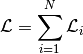 \begin{eqnarray*}
\mathcal{L} =
\sum_{i=1}^N \mathcal{L}_i
\end{eqnarray*}